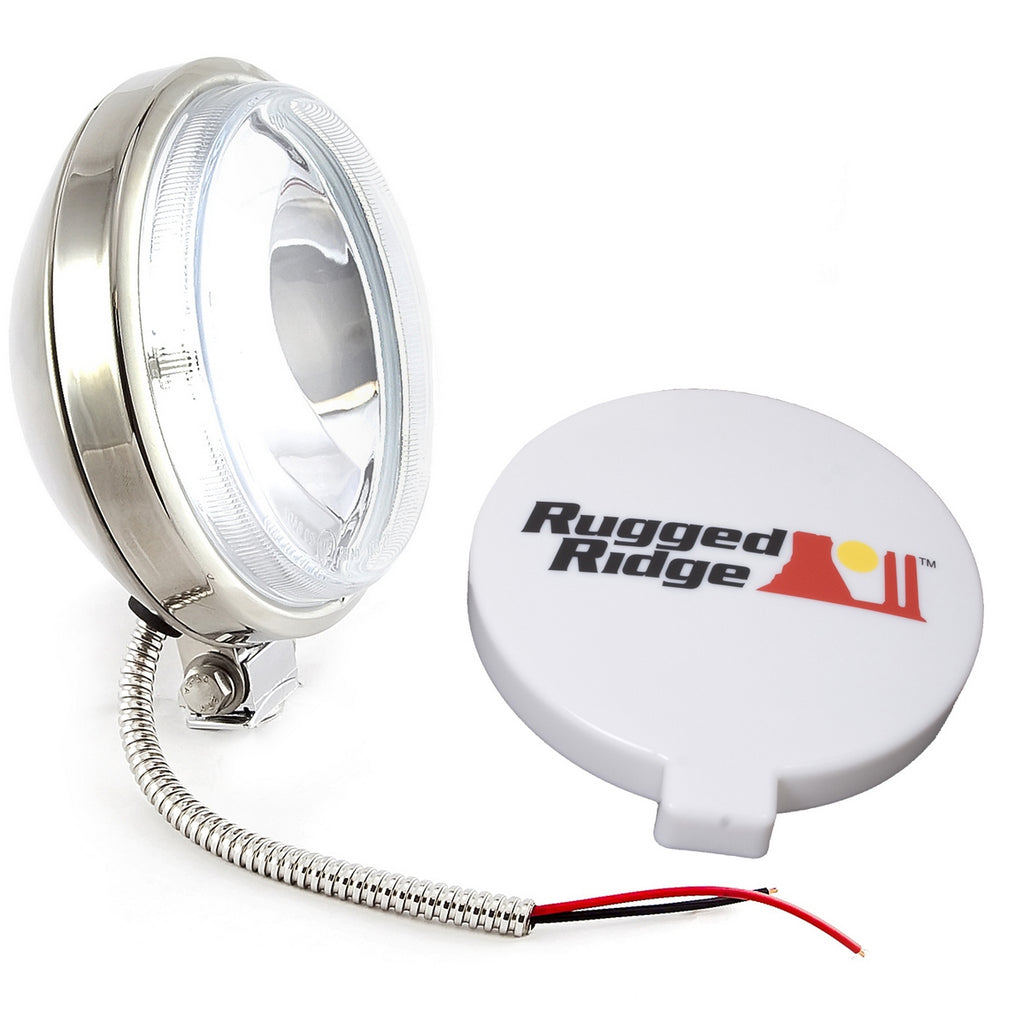 Rugged Ridge 15208.10 | 6 Inch Slim Halogen Fog Light Kit, Stainless Steel Housing