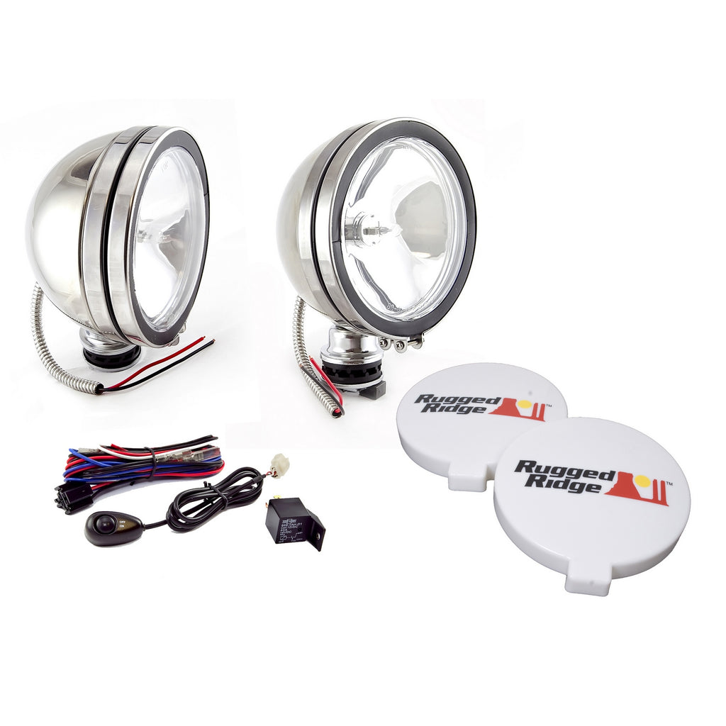 Rugged Ridge 15208.51 | 6 Inch Halogen Fog Light Kit, Stainless Steel Housings, Pair