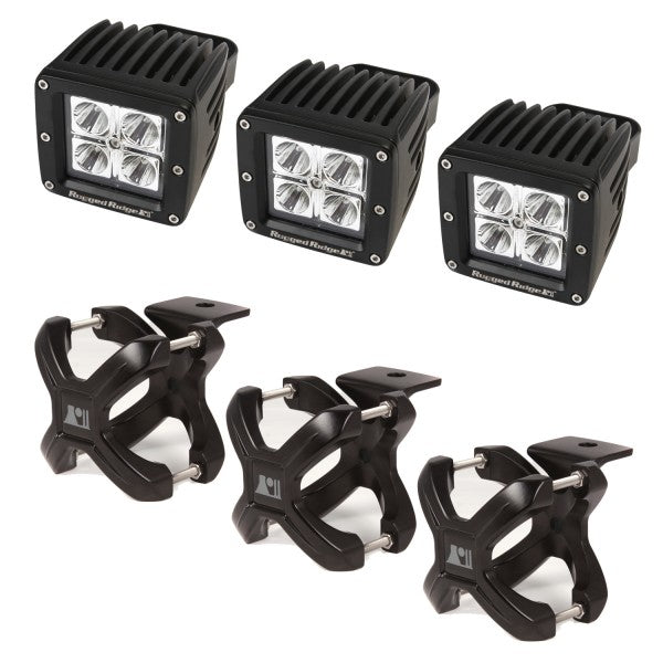 Rugged Ridge 15210.03 | X-Clamp and Square LED Light Kit, Large, Black, 3 Pieces