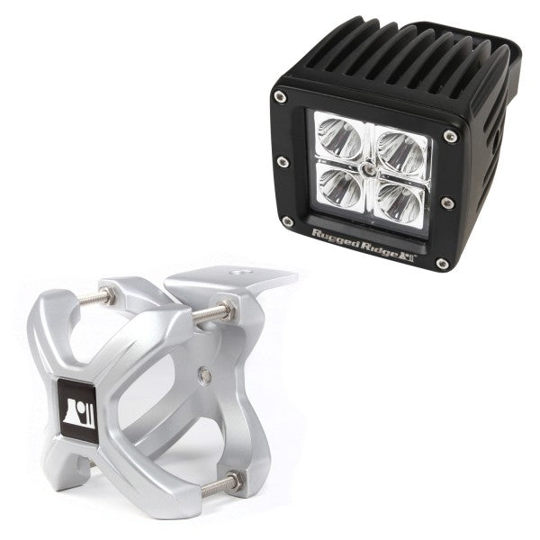 Rugged Ridge 15210.10 | X-Clamp and Square LED Light Kit, Large, Silver, 1 Piece