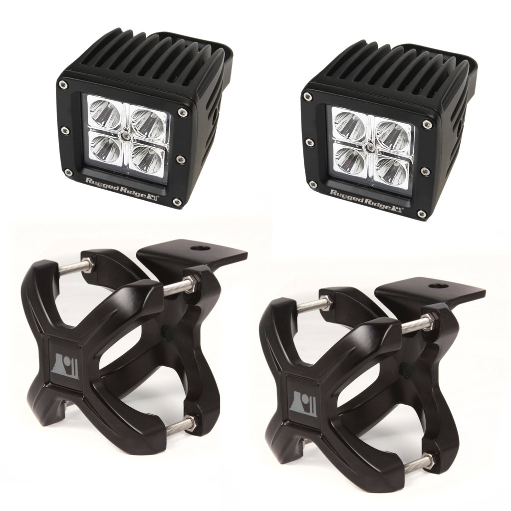 Rugged Ridge 15210.22 | X-Clamp and Square LED Light Kit, Small, Black, 2 Pieces