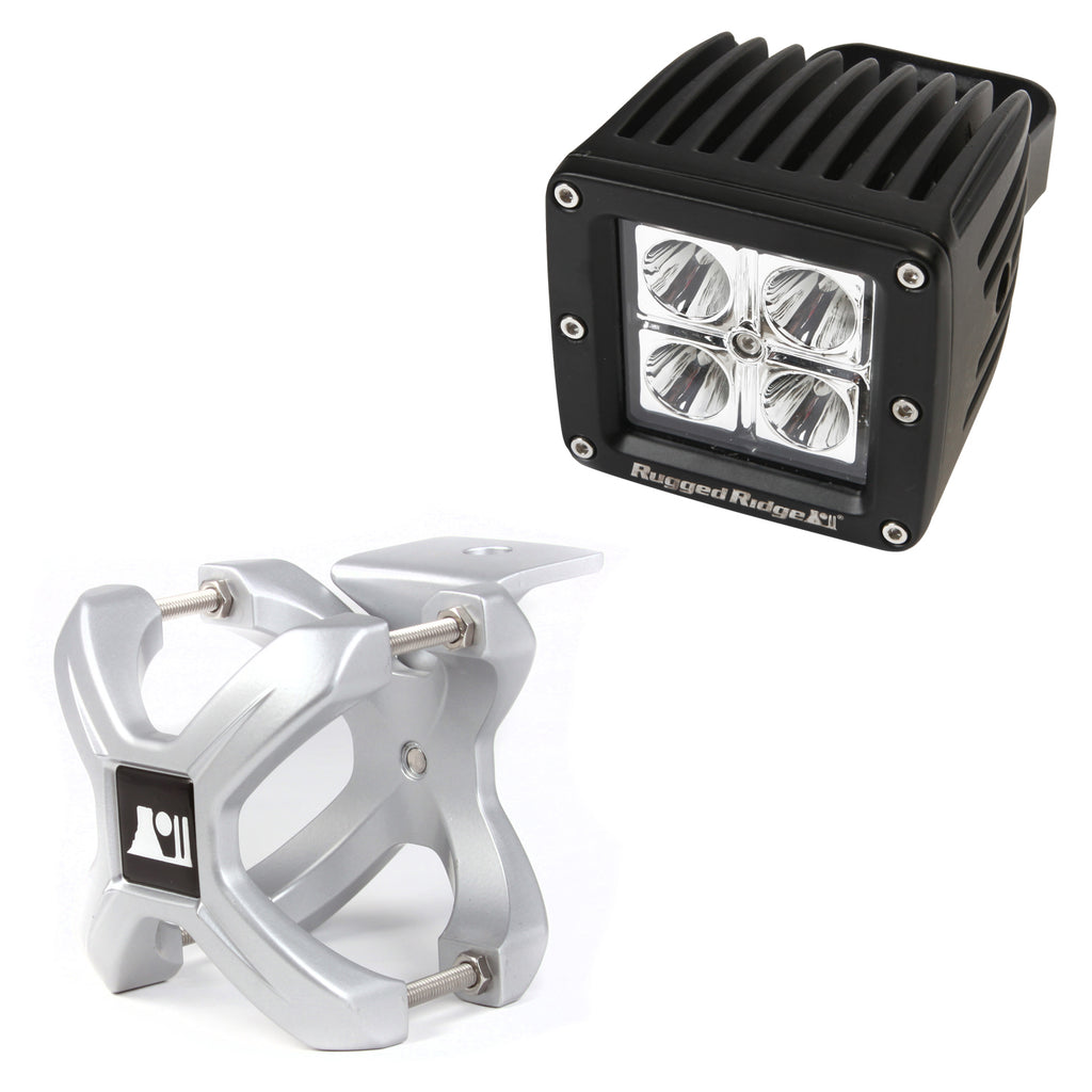 Rugged Ridge 15210.31 | X-Clamp and Square LED Light Kit, Small, Silver, 1 Piece