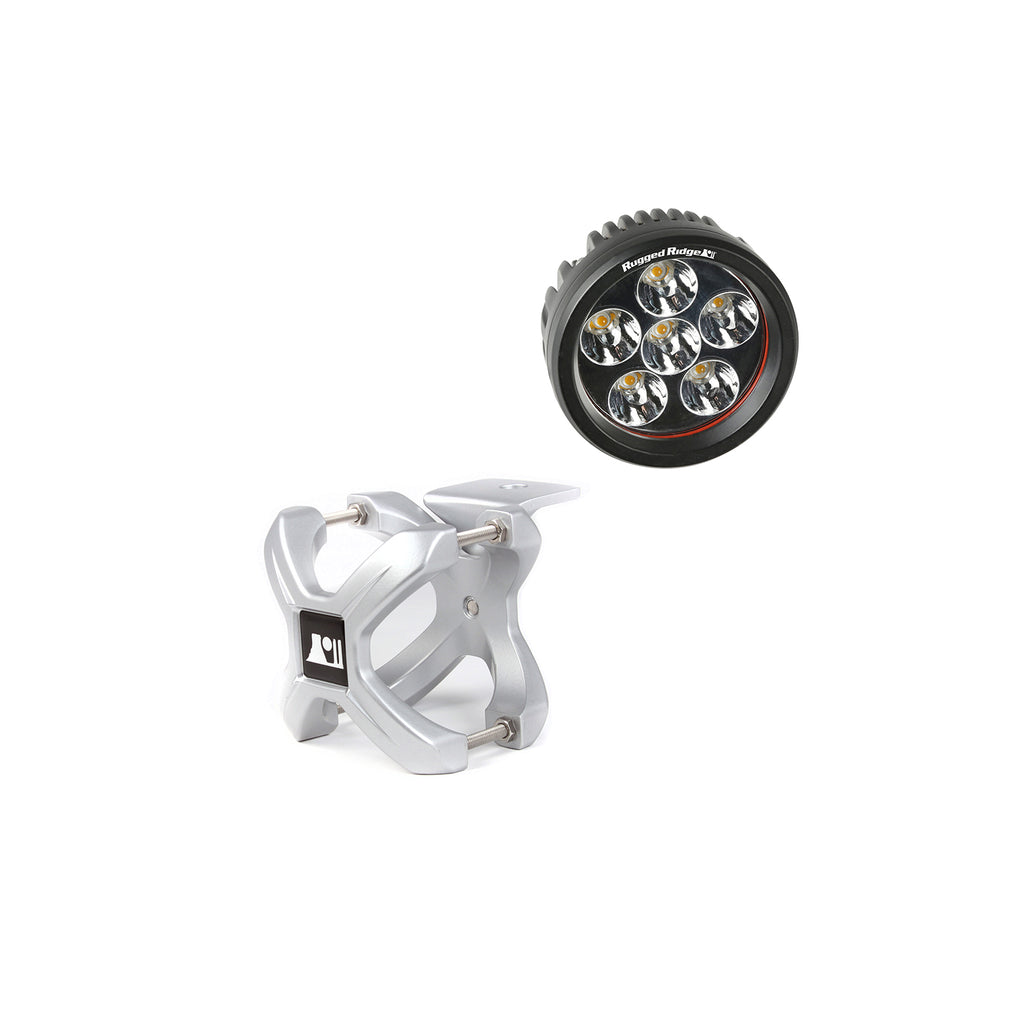 Rugged Ridge 15210.34 | X-Clamp and Round LED Light Kit, Small, Silver, 1 Piece