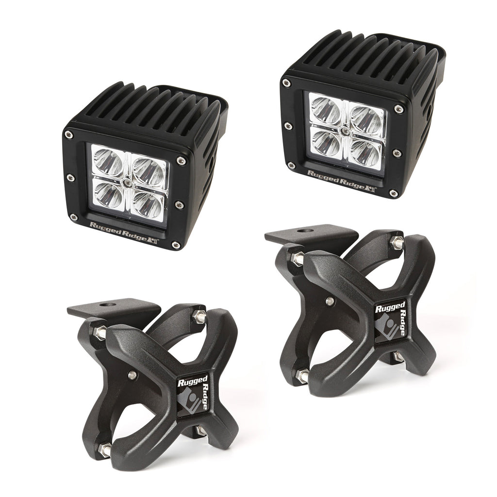 Rugged Ridge 15210.38 | X-Clamp and Square LED Light Kit, Small, Textured Black, 2 Piece