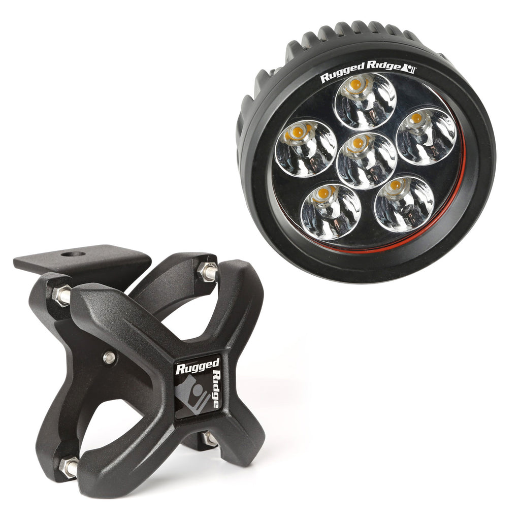 Rugged Ridge 15210.40 | X-Clamp and Round LED Light Kit, Small, Textured Black, 1 Piece
