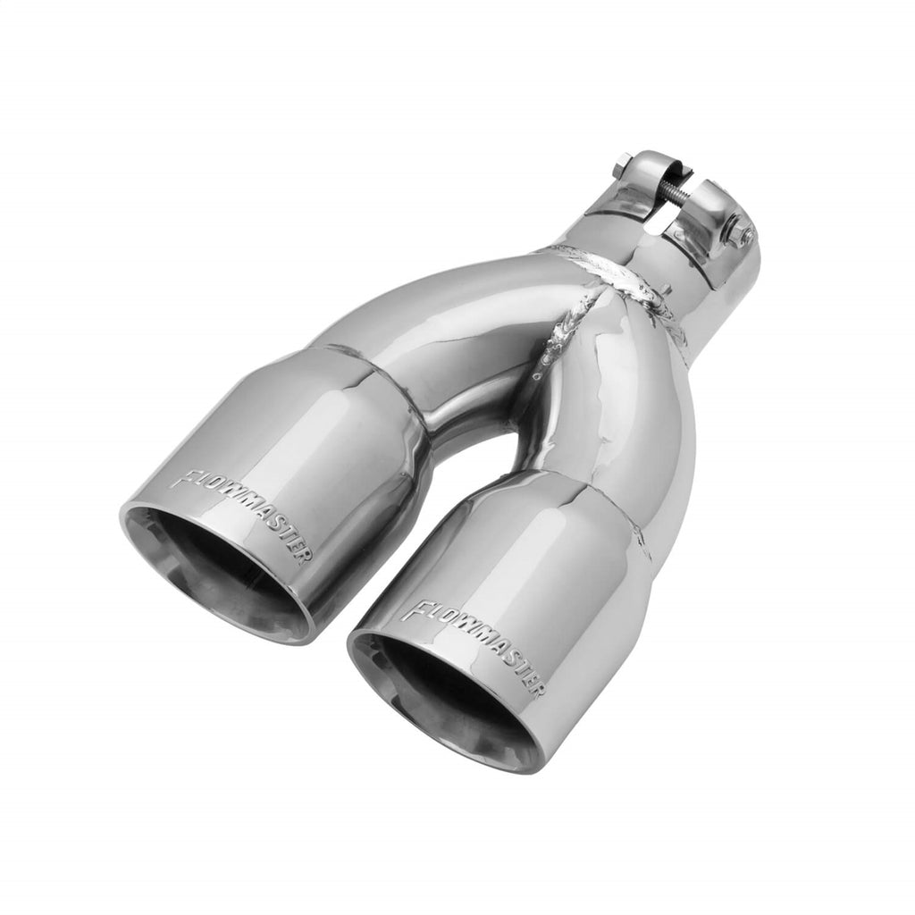 Flowmaster 15384 Exhaust Tip - 3.00 in. Dual Angle Cut Polished SS Fits 2.25 in. Tubing -Clamp on