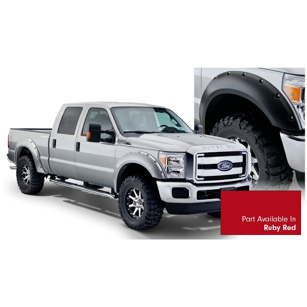Bushwacker 20931-72 Pocket/Rivet Style Color Matched Ruby Red 4-Piece Fender Flare Set for 2016 Ford F-250/F-350 Super Duty