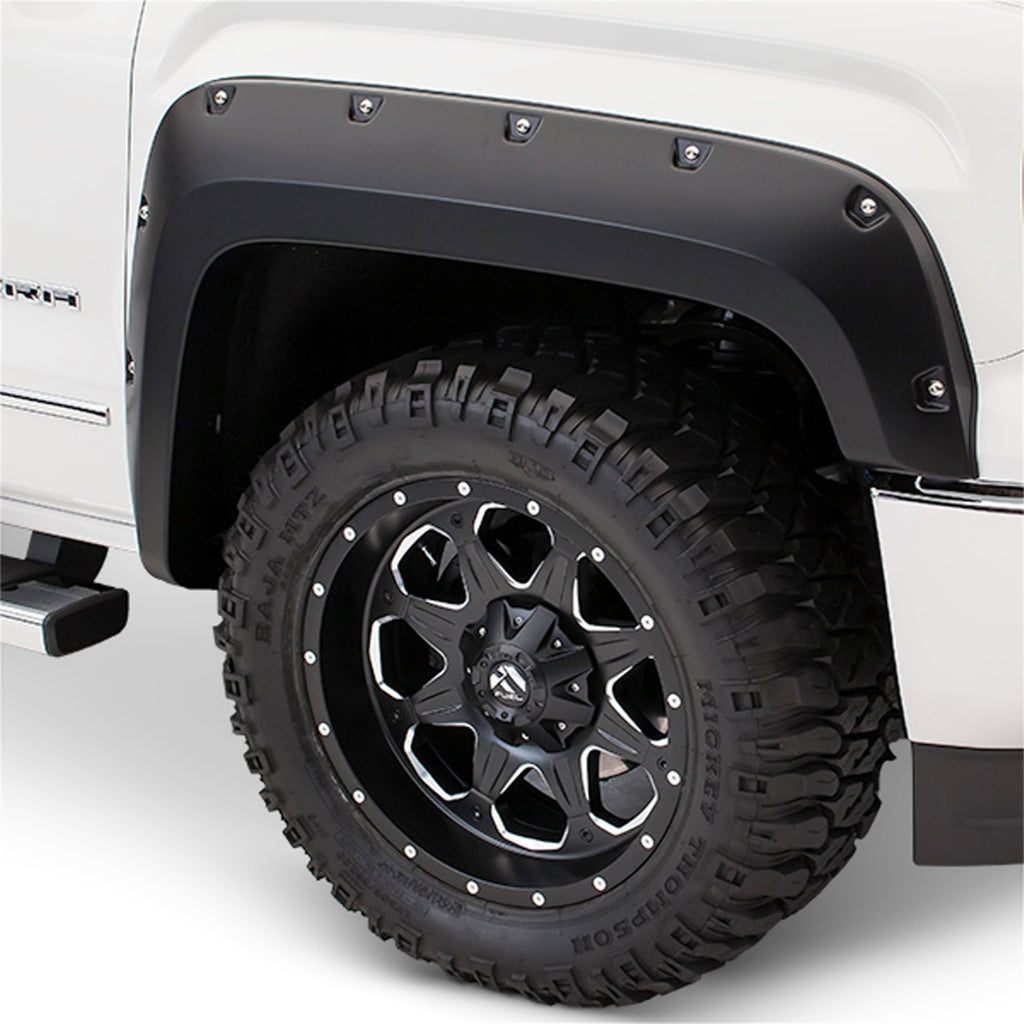 Bushwacker 20105-02 Black Pocket/Rivet Style Smooth Finish Front Fender Flares for 2017-2022 Ford F-250 F-350 F-450 Super Duty