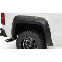 Bushwacker 40122-02 Black Pocket/Rivet Style Smooth Finish Rear Fender Flares for 2014-2018 Sierra 1500 (Incl Limited); 2015-2018 Sierra 2500 HD/3500 HD (Excludes Dually)