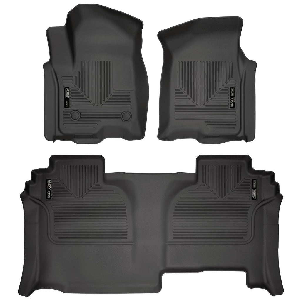 Husky Liners 94031 | Husky Liners Front & 2nd Seat Floor Liners; Front & 2nd Seat Floor Liners, Fits 19-C SILVERADO/SIERRA 1500 DOUBLE CAB FRONT & 2ND SEAT FLOOR LINERS WEATHERBEATER SERIES BLACK