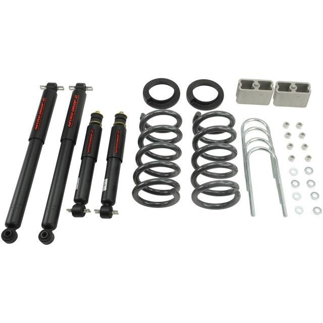 BELLTECH 630ND LOWERING KITS  Front And Rear Complete Kit W/ Nitro Drop 2 Shocks 1982-2004 Chevrolet S10/S15 Pickup 4&6 cyl. (Std Cab) 83-97 Chevrolet Blazer/Jimmy 4&6 cyl. 2 in. or 3 in. F/3 in. R drop W/ Nitro Drop II Shocks
