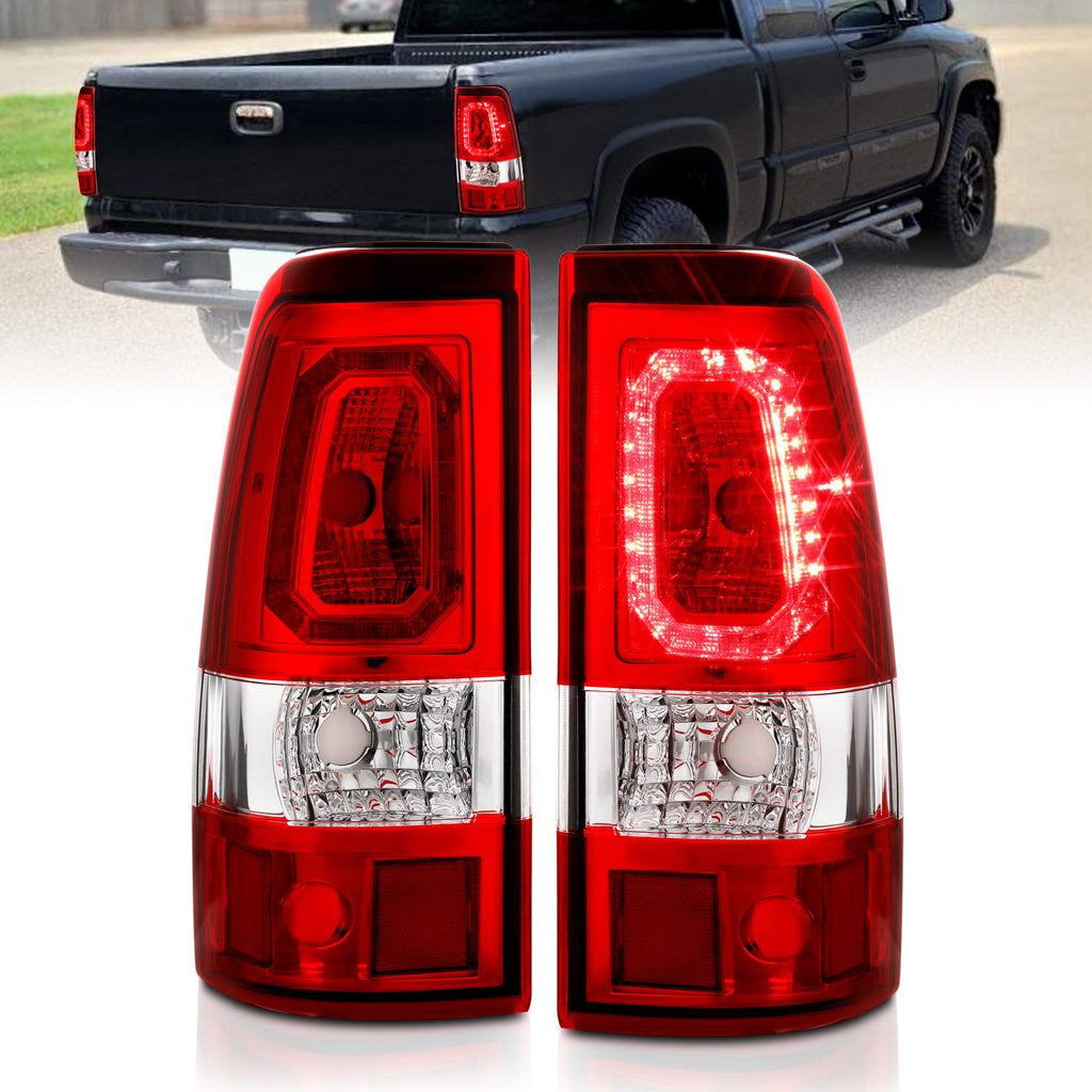 ANZO USA-311326 | Tail Light Assembly; LED; Chrome Housing; Red Lens; Pair