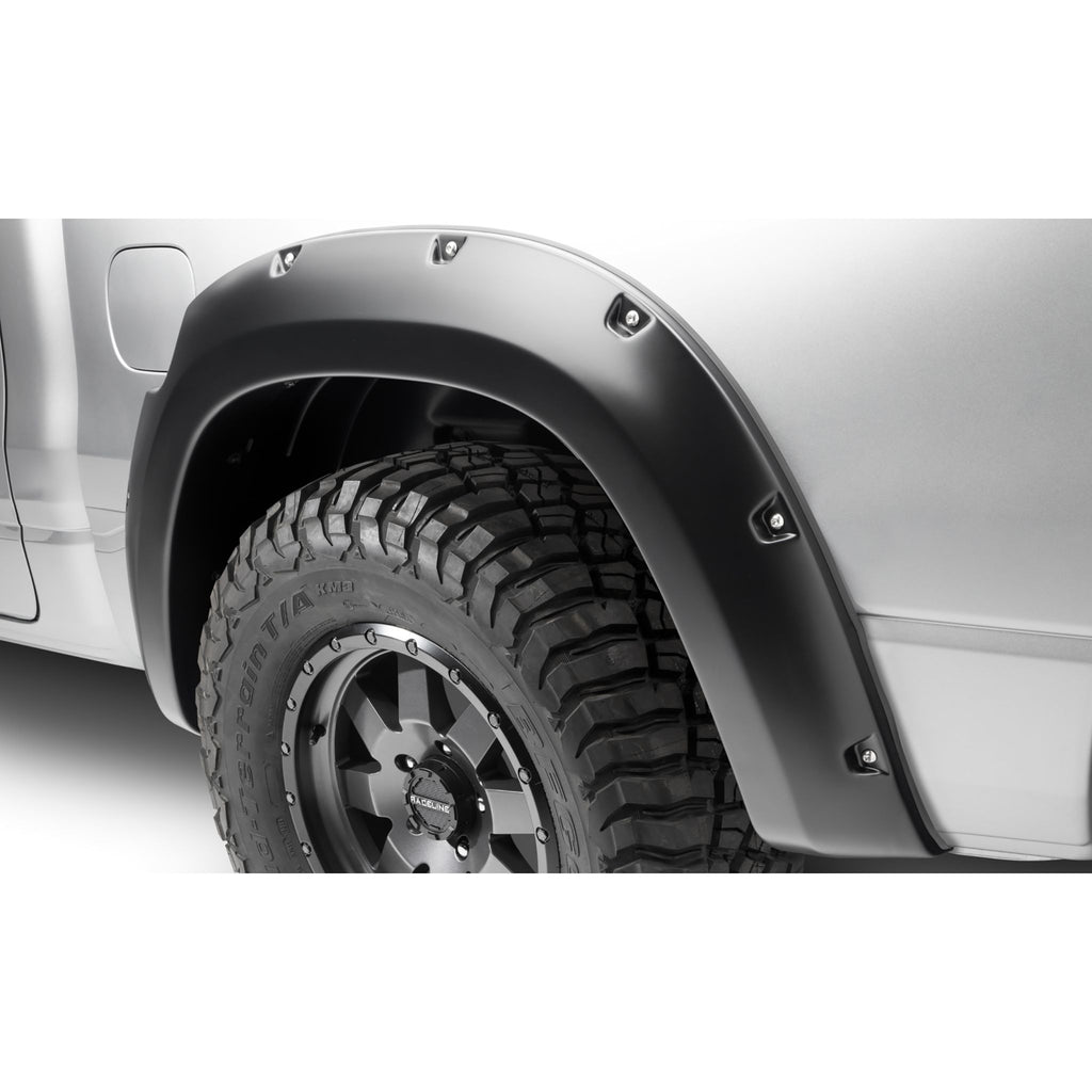 Bushwacker 50054-02 Black Pocket/Rivet Style Smooth Finish Rear Fender Flares for 2019-2022 Ram 1500; Will not fit Rebel and TRX models