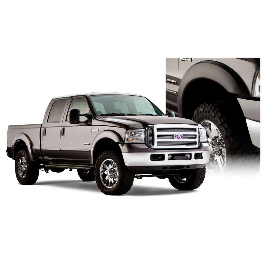 Bushwacker 20928-02 Black Extend-A-Fender Style Smooth Finish 4-Piece Fender Flare Set for 1999-2007 Ford F-250/F-350 Super Duty