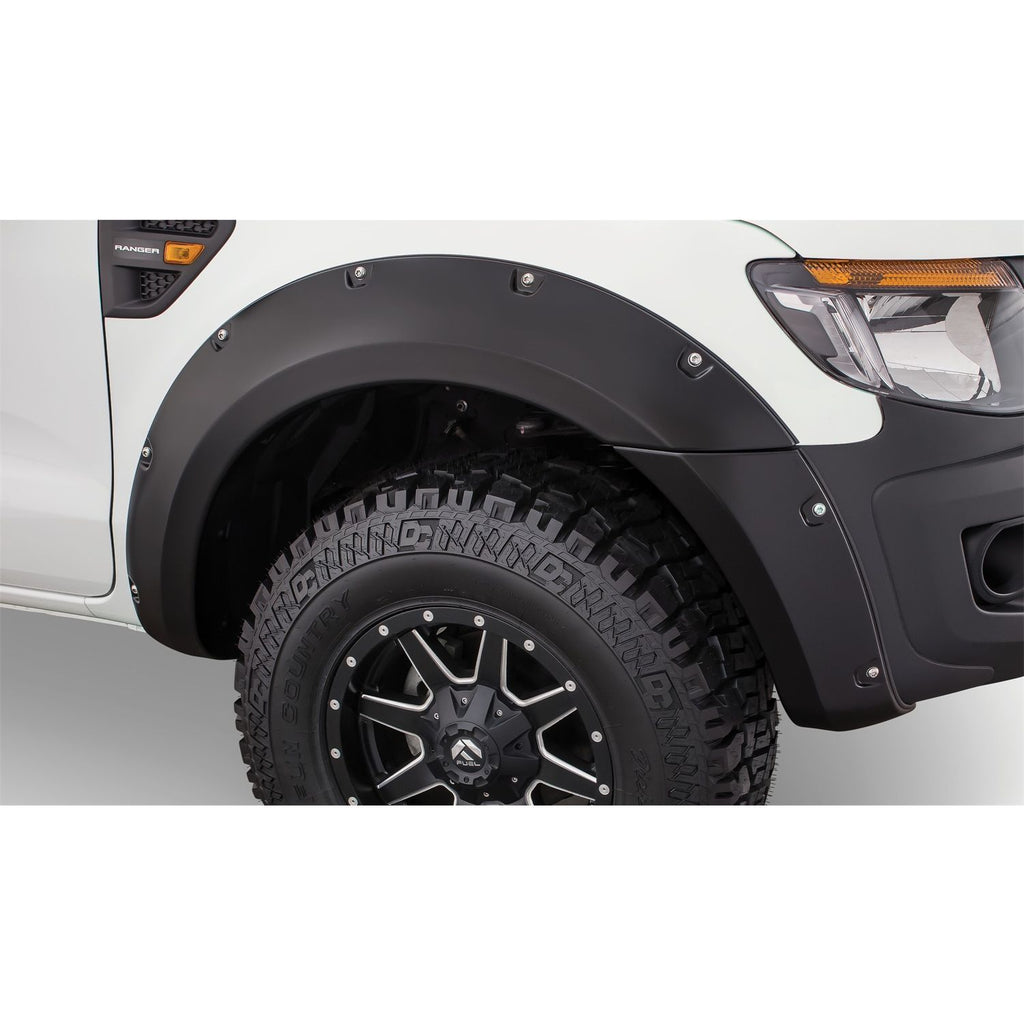 Bushwacker 20089-02 Black Pocket/Rivet Style Smooth Finish Front Fender Flares for 2011-2018 Ford Ranger T6