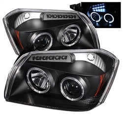 ( Spyder ) - Projector Headlights - LED Halo - LED ( Replaceable LEDs ) - Black - High H1 (Included) - Low 9006 (Not Included)