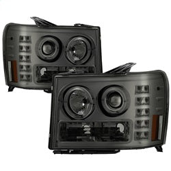 ( Spyder ) - Projector Headlights - LED Halo- LED ( Replaceable LEDs ) - Smoke - High H1 (Included) - Low H1 (Included)