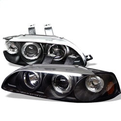 ( Spyder ) - 1PC Projector Headlights - LED Halo - Amber Reflector - Black - High H1 (Included) - Low H1 (Included)