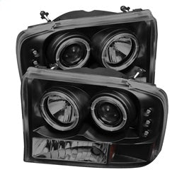 ( Spyder ) - 1PC Projector Headlights - Version 2 - LED Halo - LED ( Replaceable LEDs ) - Black Smoke - High H1 (Included) - Low H1 (Included)