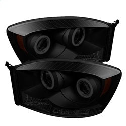 ( Spyder ) - Projector Headlights - CCFL Halo - LED ( Replaceable LEDs ) - Black Smoke - High H1 (Included) - Low H1 (Included)