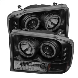 ( Spyder ) - 1PC Projector Headlights - Version 2 - CCFL Halo - LED ( Replaceable LEDs ) - Black Smoke - High H1 (Included) - Low H1 (Included)