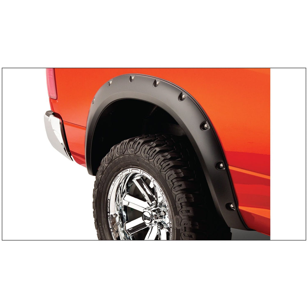 Bushwacker 50038-02 Black Pocket/Rivet Style Smooth Finish Rear Fender Flares for 2009-2018 Dodge Ram 1500 2011-2020 Dodge Ram 2500 3500; 2019-2022 Ram 1500 Classic (Excludes R/T/Rebel for all models)
