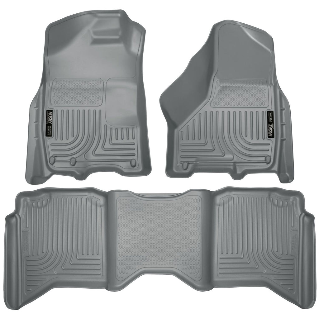 Husky Liners 99002 | Husky Liners Front & 2nd Seat Floor Liners; Front & 2nd Seat Floor Liners, Fits 09-15 RAM 1500/2500/3500 CREW CAB WEATHERBEATER FRONT & 2ND SEAT FLOOR LINERS W/1 OR 2 HOOKS GREY