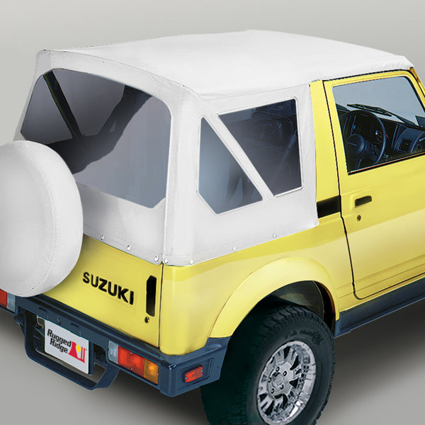 Rugged Ridge 53701.52 | Soft Top, White Denim, Clear Windows; 86-95 Suzuki Samurai