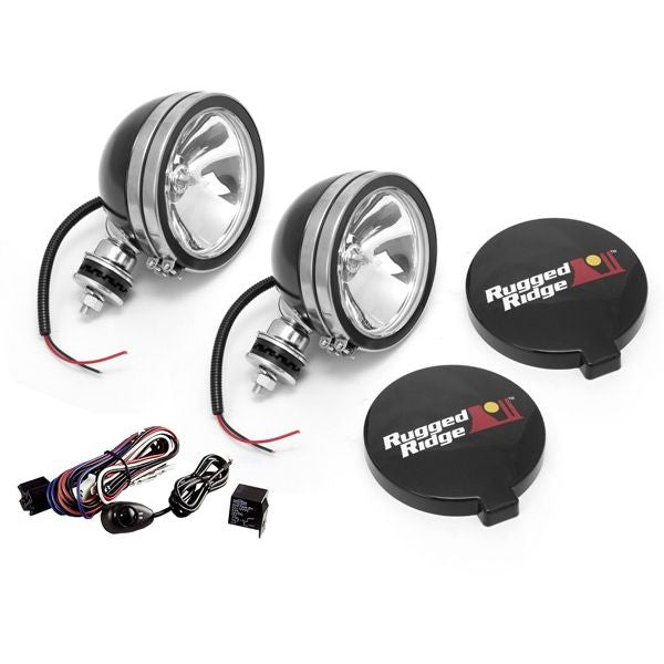 Rugged Ridge 15207.51 | 6 Inch Halogen Light Kit, Black Steel Housings, Pair