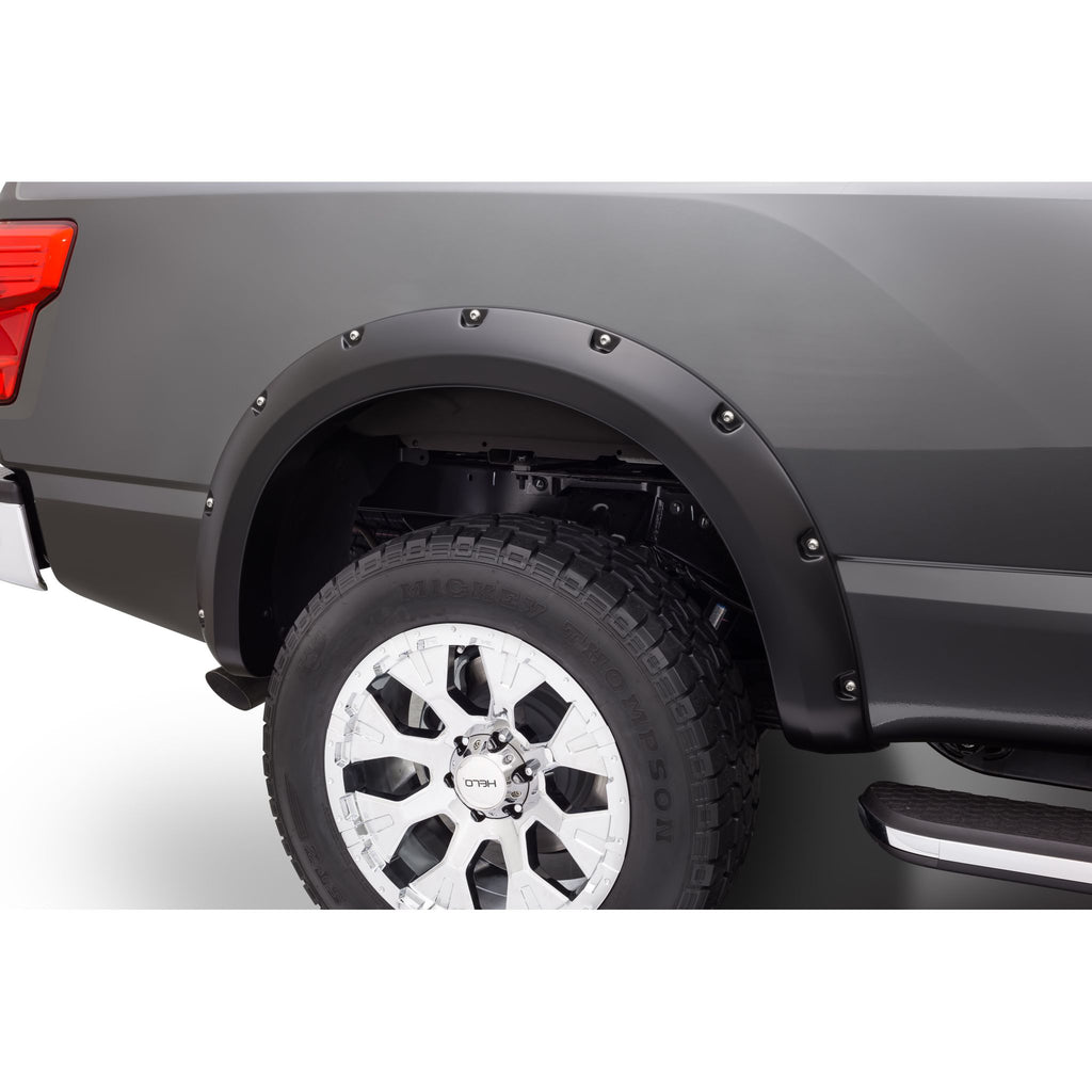 Bushwacker 70014-02 Black Pocket/Rivet Style Smooth Finish Rear Fender Flares for 2004-2015 Nissan Titan w/ Lock Box