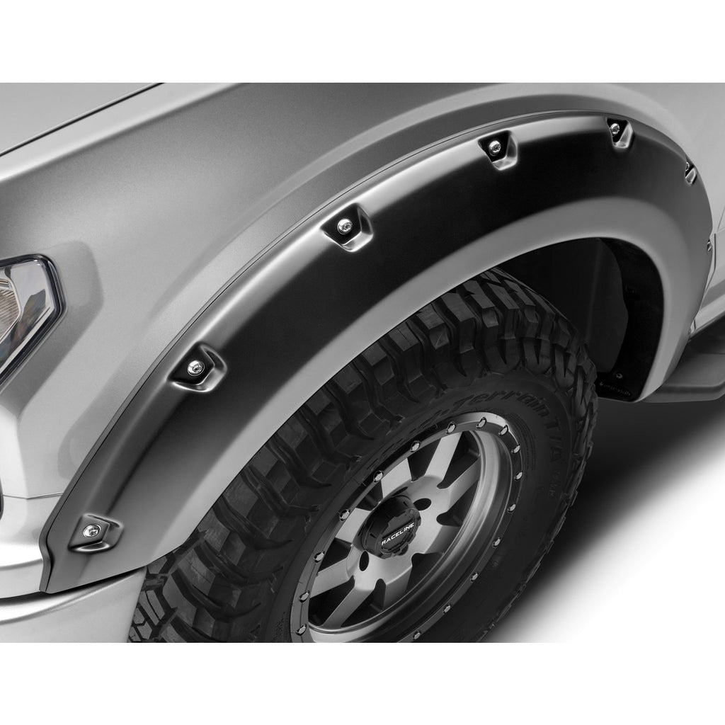 Bushwacker 20109-02 Black Pocket/Rivet Style Smooth Finish Front Fender Flares for 2018-2020 F-150 w/78.9/97.6 In. Bed; 2018-2020 F-150 w/67.1 In. Bed