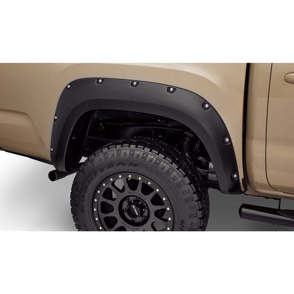 Bushwacker 30048-02 Black Pocket/Rivet Style Smooth Finish Rear Fender Flares for 2016-2022 Toyota Tacoma