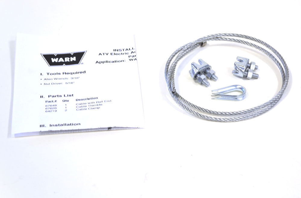 ATV Plow Actuator 300 LB Cap 30 Ft Wire Rope With 2 Cable Clips 1 Cable Thimble
