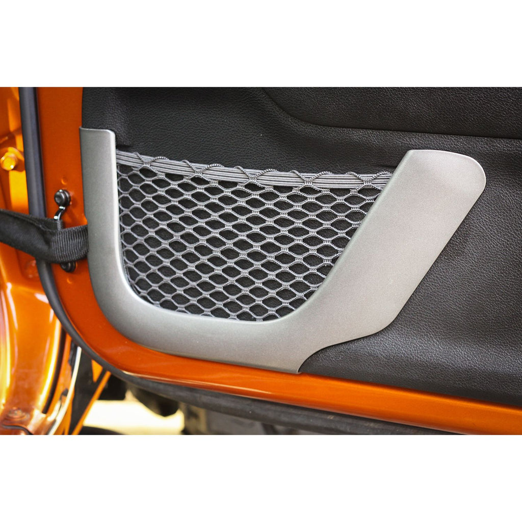 Rugged Ridge 11152.21 | Door Net Trim, Front Row, Brushed Silver; 11-16 Jeep Wrangler JK