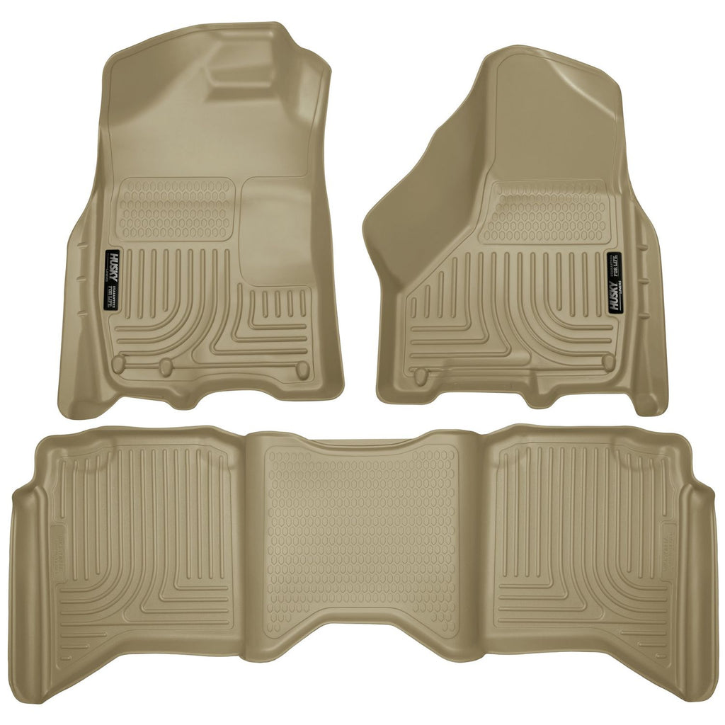 Husky Liners 99003 | Husky Liners Front & 2nd Seat Floor Liners; Front & 2nd Seat Floor Liners, Fits 09-15 RAM 1500/2500/3500 CREW CAB WEATHERBEATER FRONT & 2ND SEAT FLOOR LINERS W/1 OR 2 HOOKS TAN