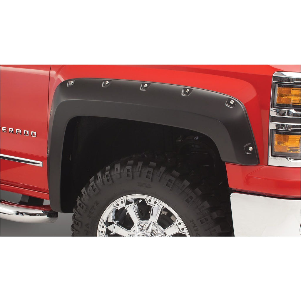 Bushwacker 40119-02 Black Pocket/Rivet Style Smooth Finish Front Fender Flares for 2019 Chevrolet Silverado 1500 LD 2014-2018 Silverado 1500 2015-2019 Silverado 2500 HD/3500 HD (Excludes Dually); Fits 78.8/97.8 In. Bed
