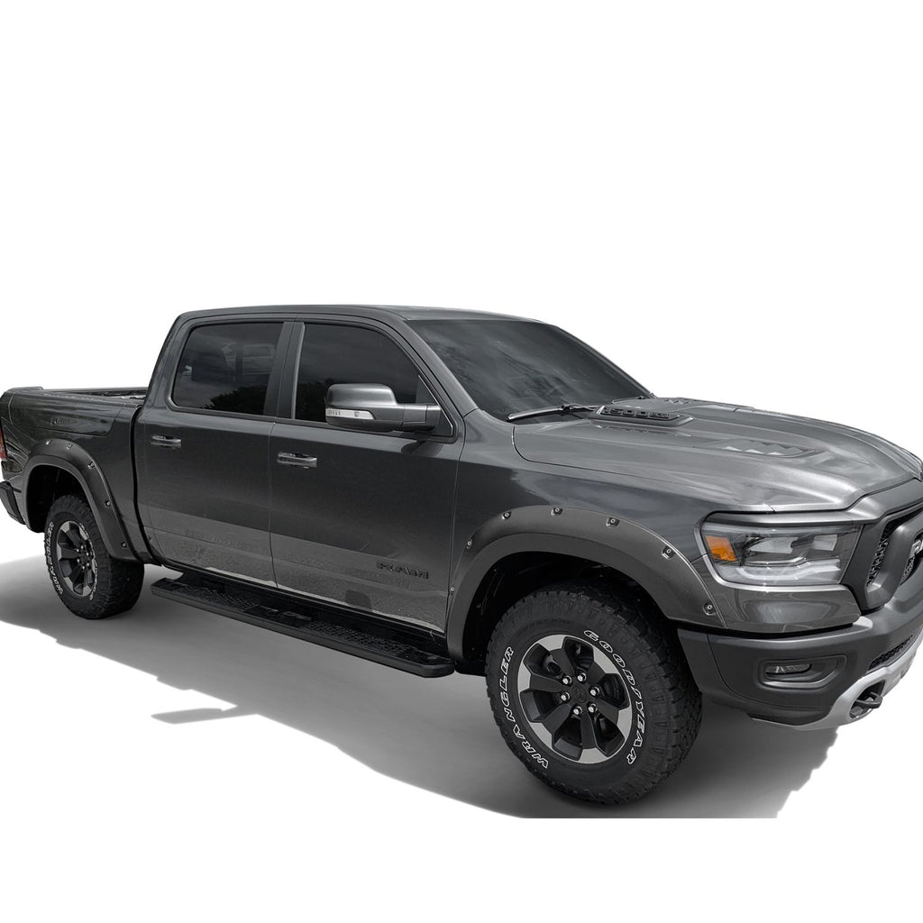 Bushwacker 50936-02 Black Pocket/Rivet Style Smooth Finish 4-Piece Fender Flare Set for 2019-2022 Ram 1500 Rebel