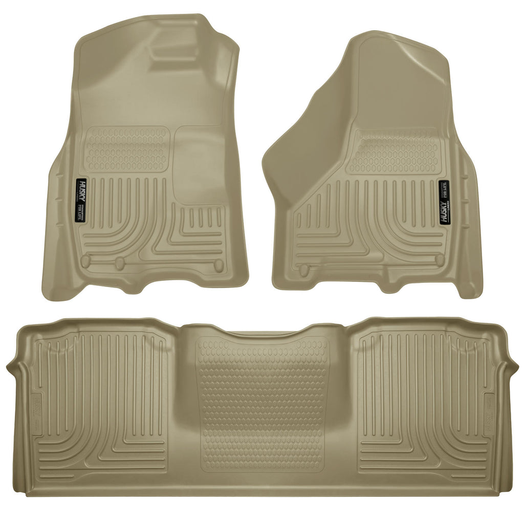 Husky Liners 99043 | Husky Liners Front & 2nd Seat Floor Liners, Fits 10-15 RAM 2500/3500 MEGA CAB WEATHERBEATER FRONT/2ND SEAT FLOOR LINERS W/1 OR 2 HOOKS TAN