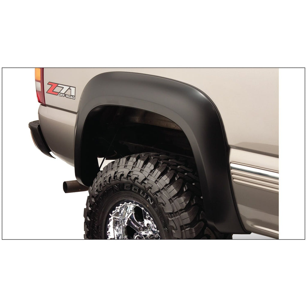 Bushwacker 40104-02 Black Extend-A-Fender Style Smooth Finish Rear Fender Flares with Extended Coverage for 99-06 Silverado/Sierra 1500; 99-04 2500; 01-06 1500 HD 2500 HD 3500; Fits 78/96 In. Bed