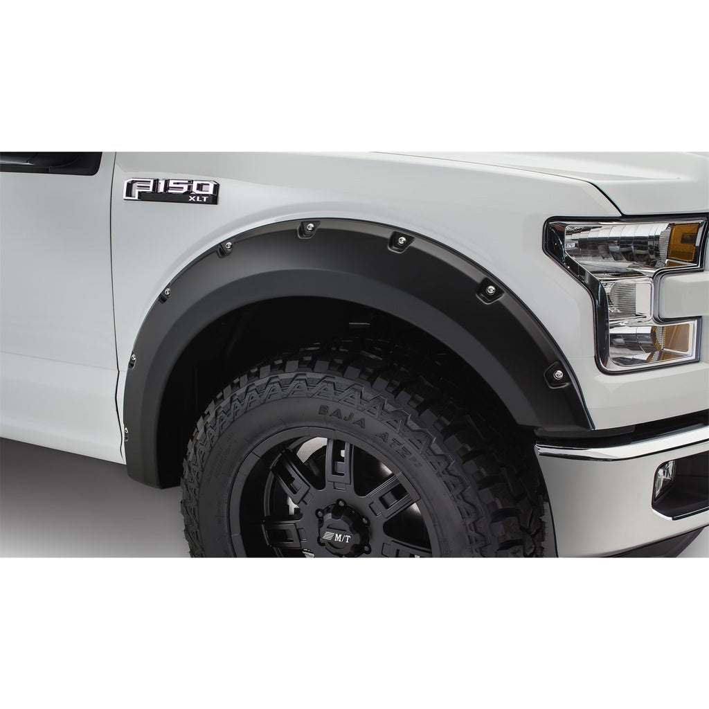 Bushwacker 20091-02 Black Pocket/Rivet Style Smooth Finish Front Fender Flares for 2015-2017 Ford F-150