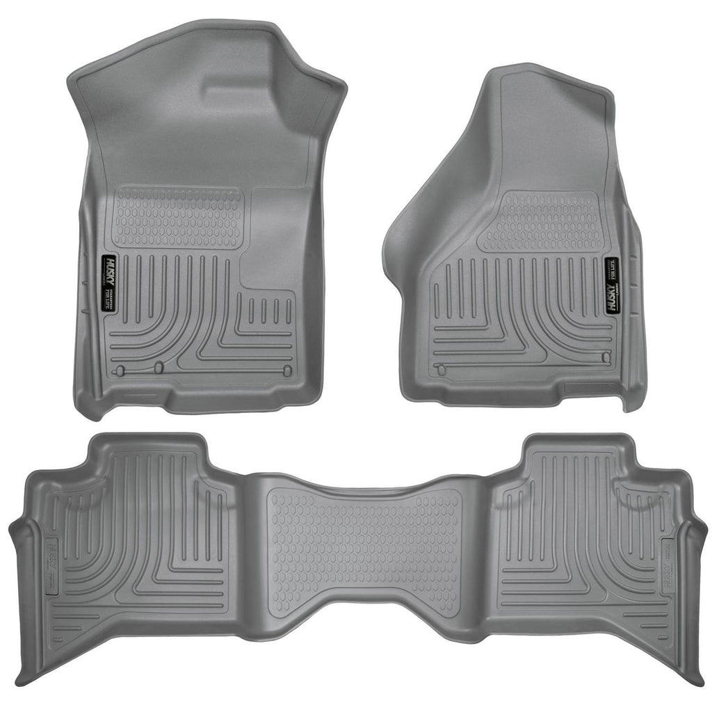 Husky Liners 99012 | Husky Liners Front & 2nd Seat Floor Liners; Front & 2nd Seat Floor Liners, Fits 09-15 RAM 1500 QUAD CAB FRONT & 2ND SEAT WEATHERBEATER FLOOR LINERS GREY