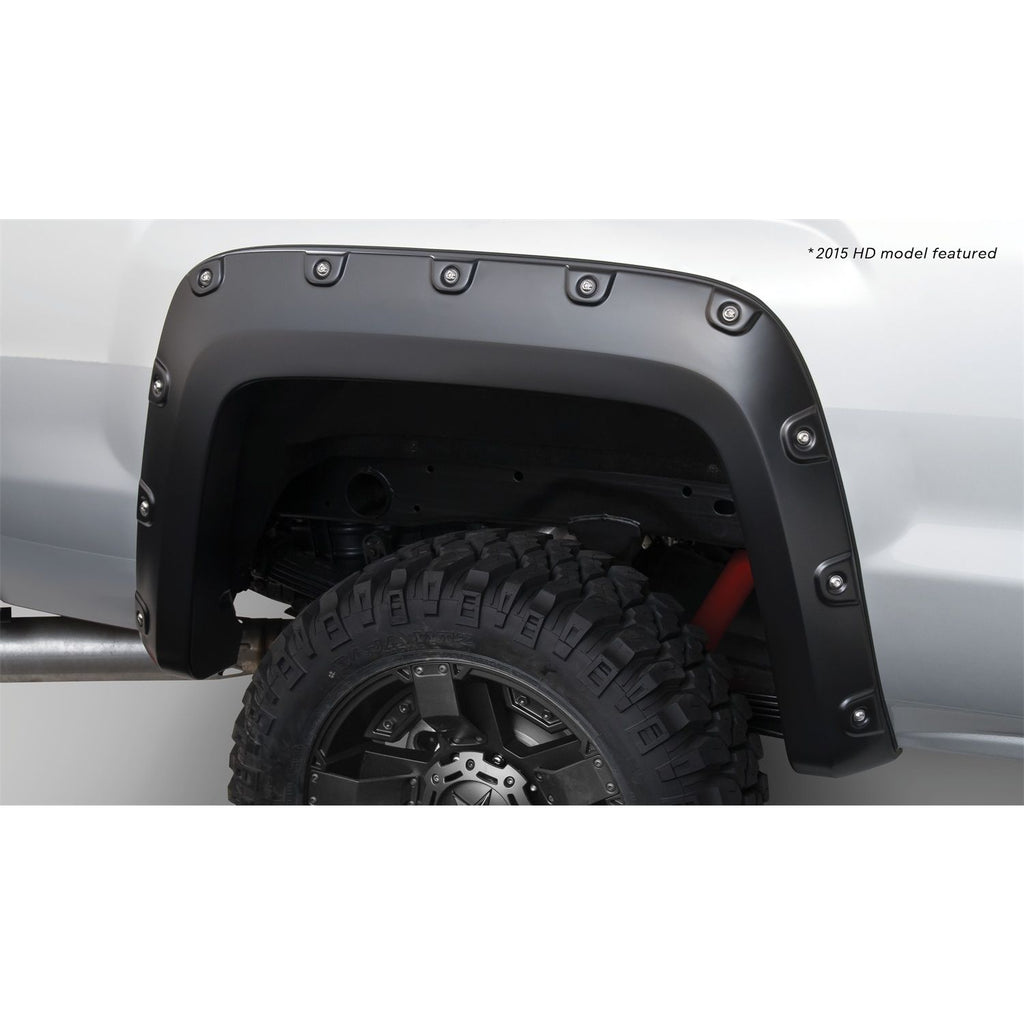 Bushwacker 40118-02 Black Boss Pocket/Rivet Style Smooth Finish Rear Fender Flares for 2014-2015 Sierra 1500; 2015-2018 Sierra 2500 HD/3500 HD