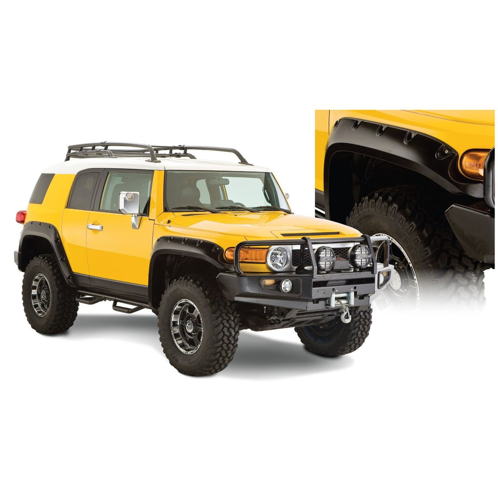 Bushwacker 31922-02 Black Pocket/Rivet Style Smooth Finish 4-Piece Fender Flare Set for 2007-2014 Toyota FJ Cruiser