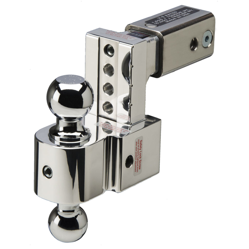 Flash STBM adj alum ball mount, anti-rattle, 4'' drop, stainless 2'' & 2-5/16''