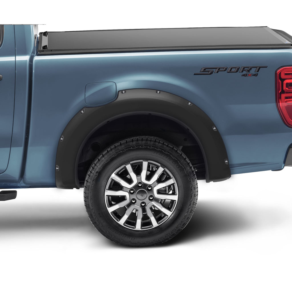 Bushwacker 20122-02 Black Pocket/Rivet Style Smooth Finish Rear Fender Flares for 2019-2022 Ford Ranger SuperCab