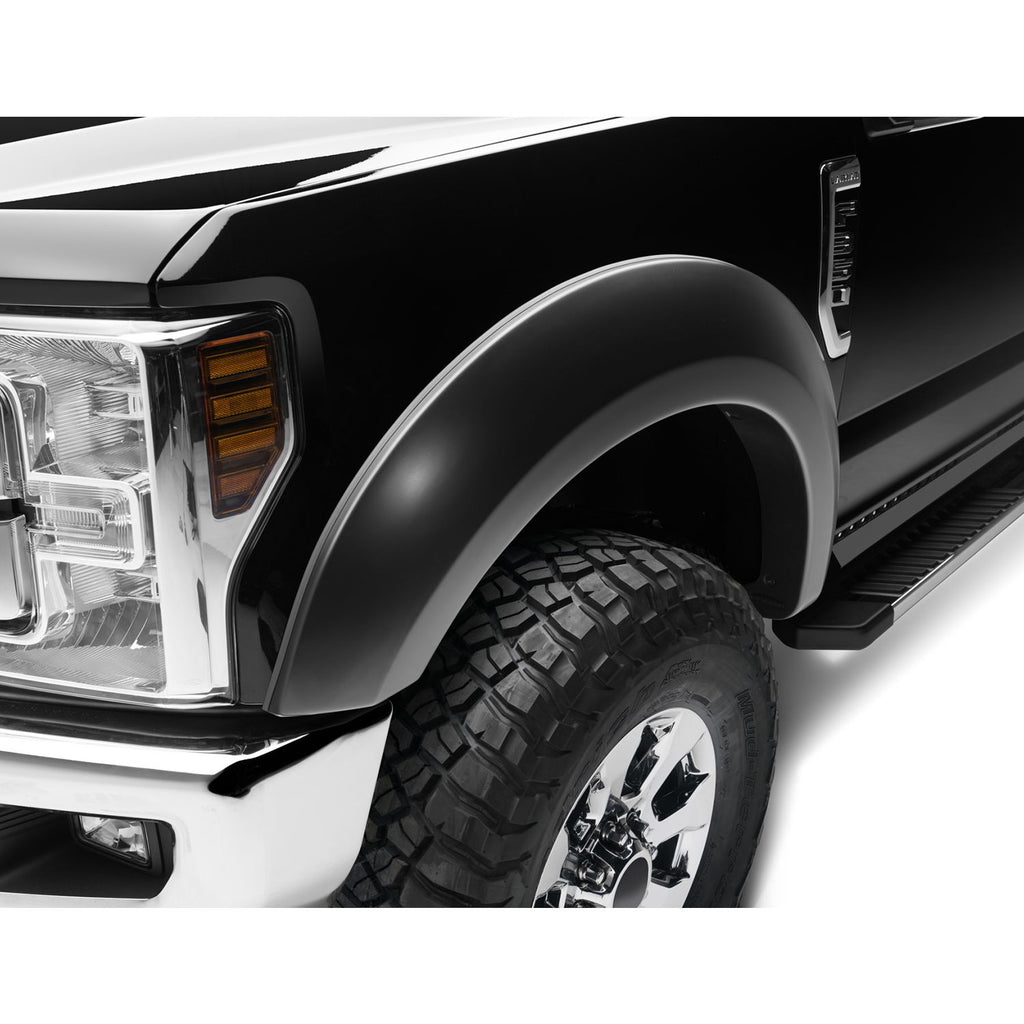 Bushwacker 20087-02 Black Extend-A-Fender Style Smooth Finish Front Fender Flares for 2017-2022 Ford F-250 F-350 F-450 Super Duty