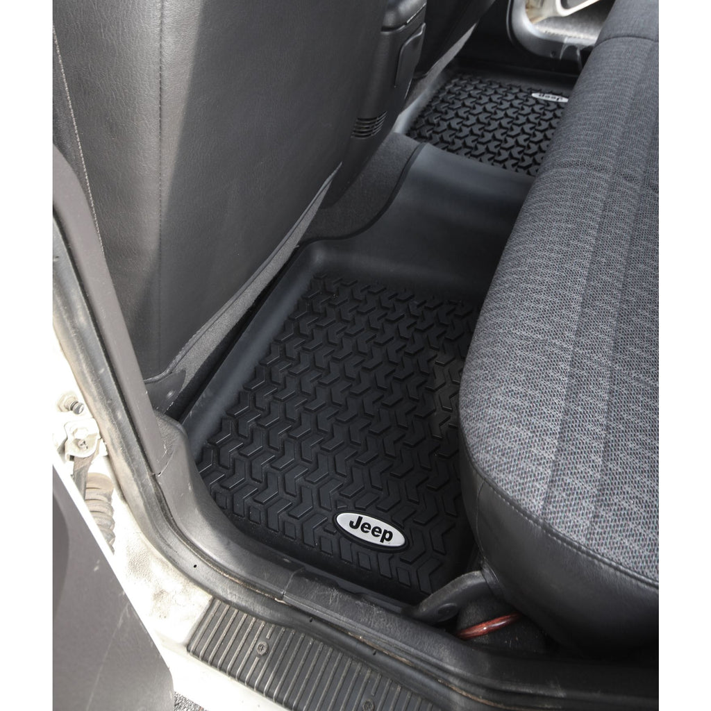 Rugged Ridge DMC-12950.19 | Floor Liners, Rear, Black, Jeep Logo; 84-01 Jeep Cherokee XJ
