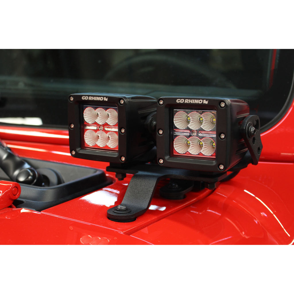 Go Rhino - 730230T - Jeep Wrangler JL & JLU Windshield Cowl Mount for 3in X 3in Dual Cubes