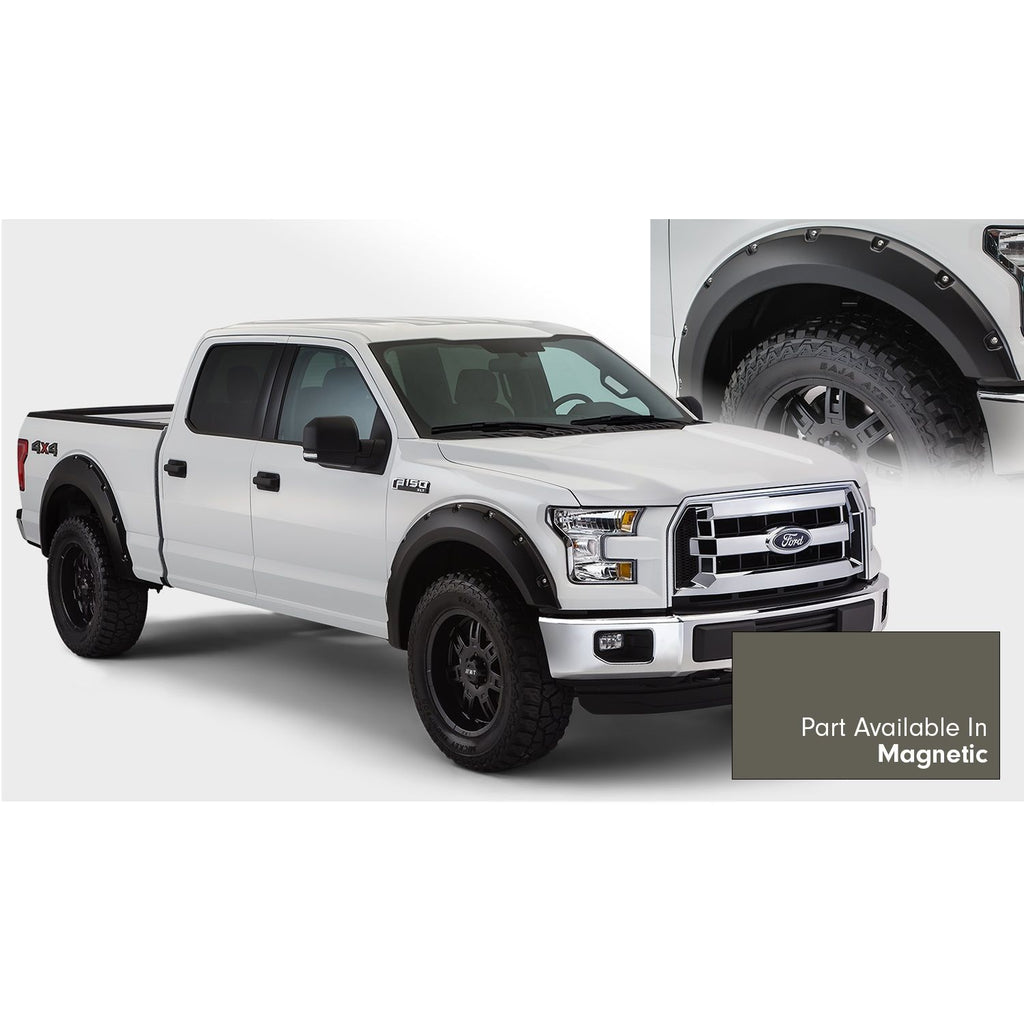 Bushwacker 20935-6A Pocket/Rivet Style Color Matched Magnetic 4-Piece Fender Flare Set for 2016-2017 Ford F-150 (Excludes Models w/Tech Package)