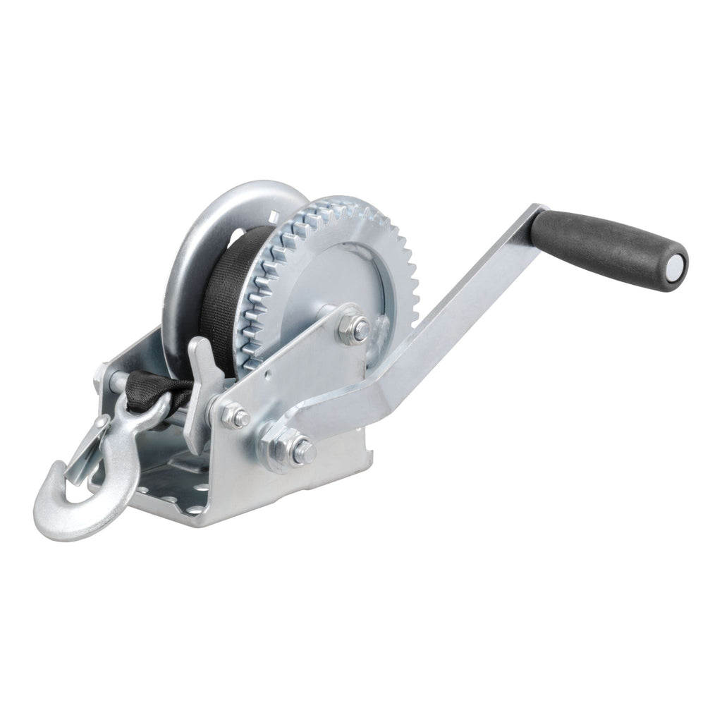 Hand Crank Winch with 20' Strap (1400 lbs 7-1/2" Handle)